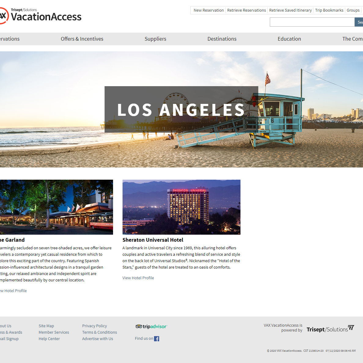 Screenshot of VAX Hotels Los Angeles Destination landing page